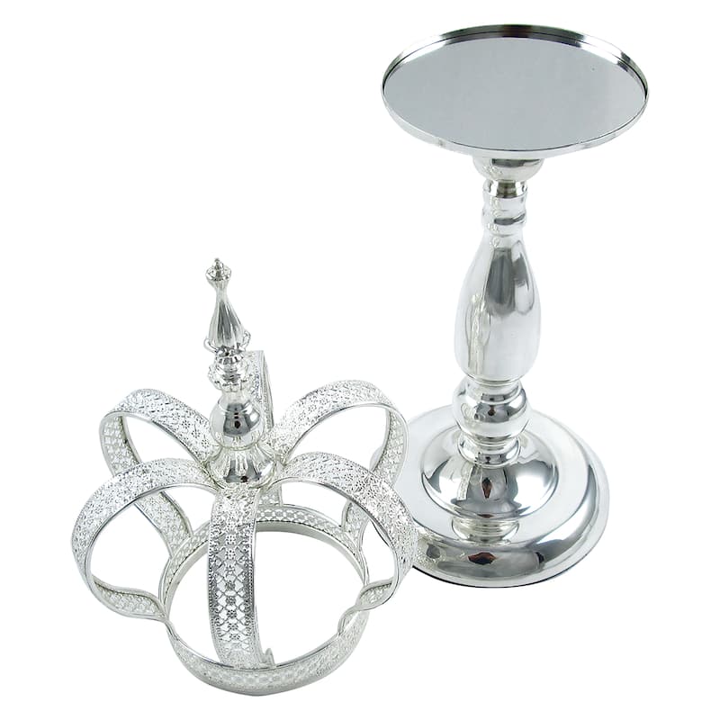 Royal Metal Crown Decor Centerpiece Accent Piece Tabletop with Stand