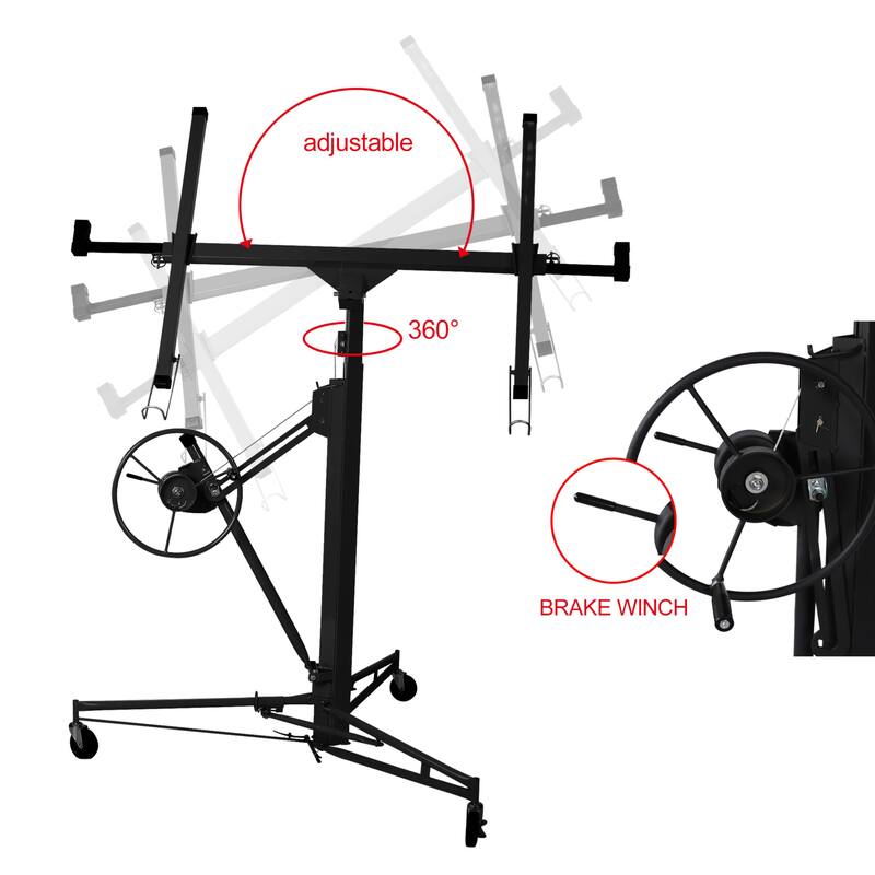 4' x 16' Drywall Panel Lift, Lockable Rolling Caster Ceiling Lift,150Lbs