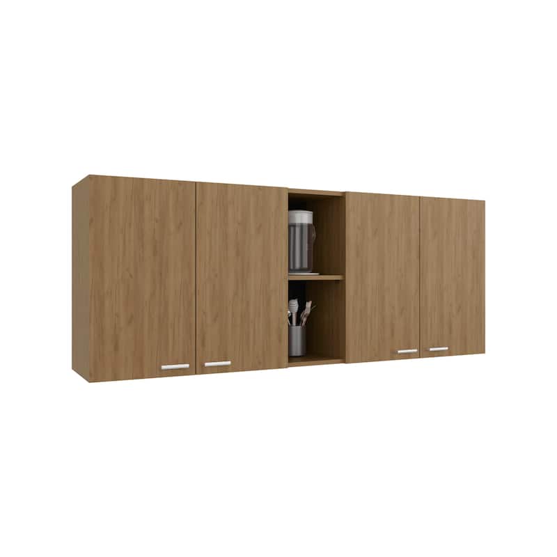 Wall Cabinet 24" H, Four Doors, Two Open Storage Shelves, Two Internal Shelves, Internal Dish and Glass Organizer