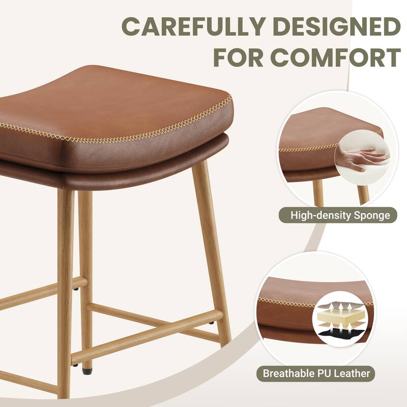 RENEWLINE Metal Bar Stools, 24 Inch Backless Counter Height Stools（Set of 2/3/4/6） with PU Leather Seat & Footrest