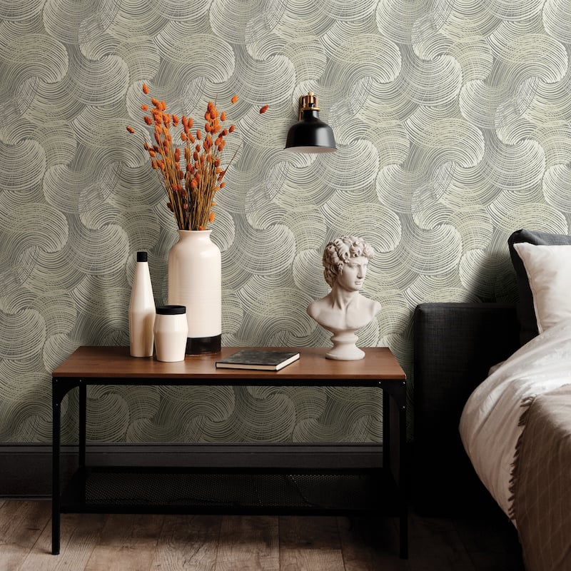 Scott Living Karson Grey Swirling Geometric Wallpaper