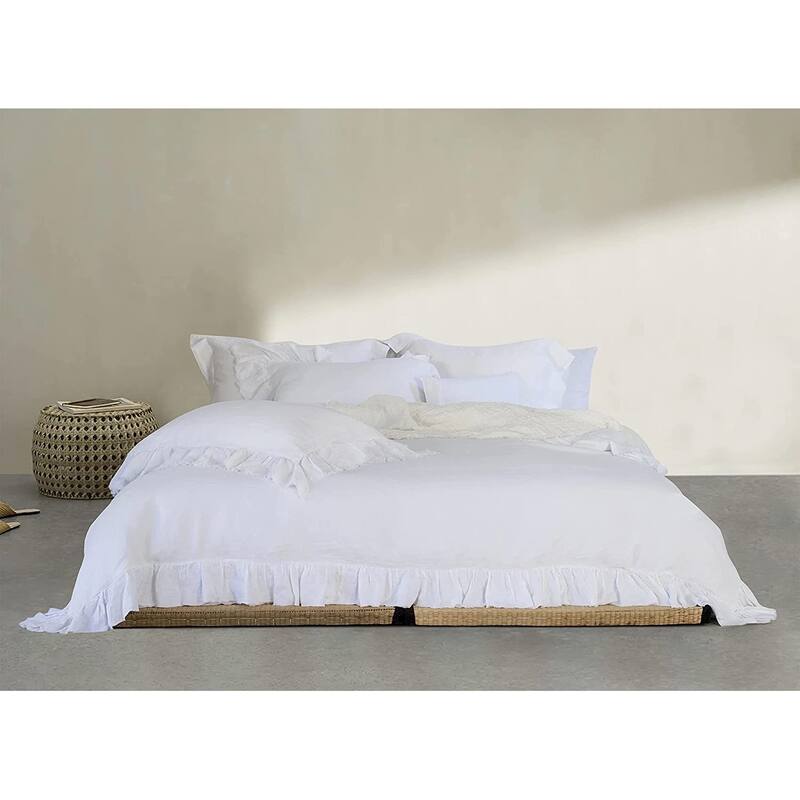 Delara Organic Cotton 300 TC GOTS Certified 8 Internal Ties Ruffled Duvet Set