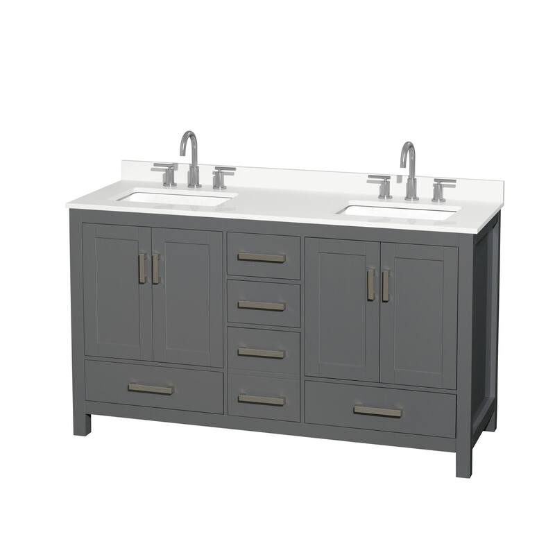 Wyndham Collection WCS141460D-QTZ-US3MXX Sheffield 60" Free Standing - Dark Gray / White Quartz Top / Brushed Chrome