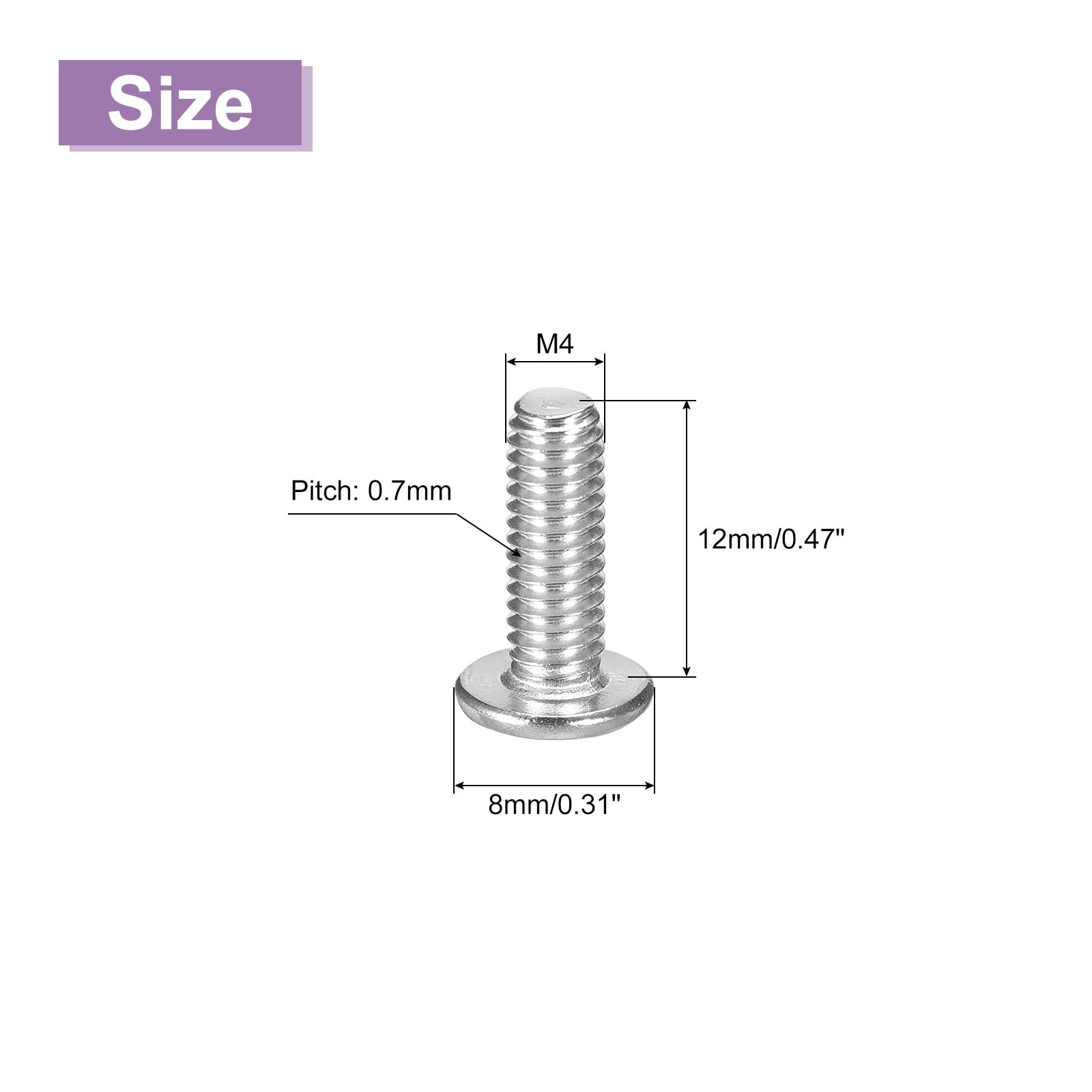 Flat Round Head Phillips Head Screws, 304 Stainless Steel, Full Thread, Bright Finish