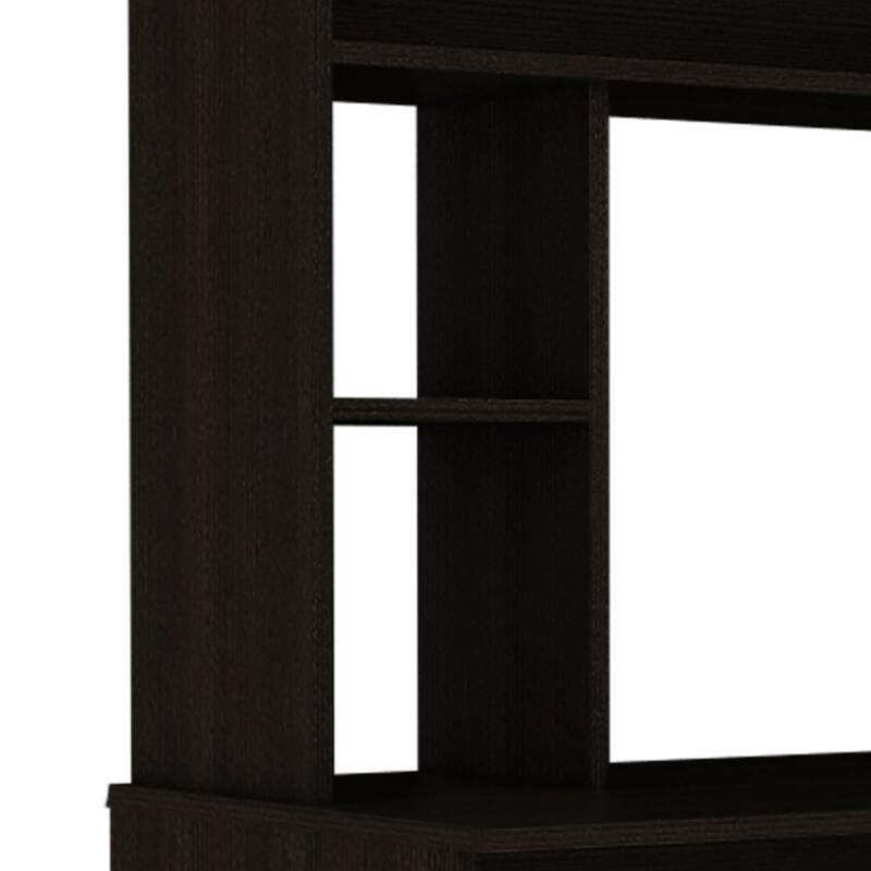 Freestanding Computer Desk with Four Shelves, Storage Drawers, and Footrest for Small Office Spaces