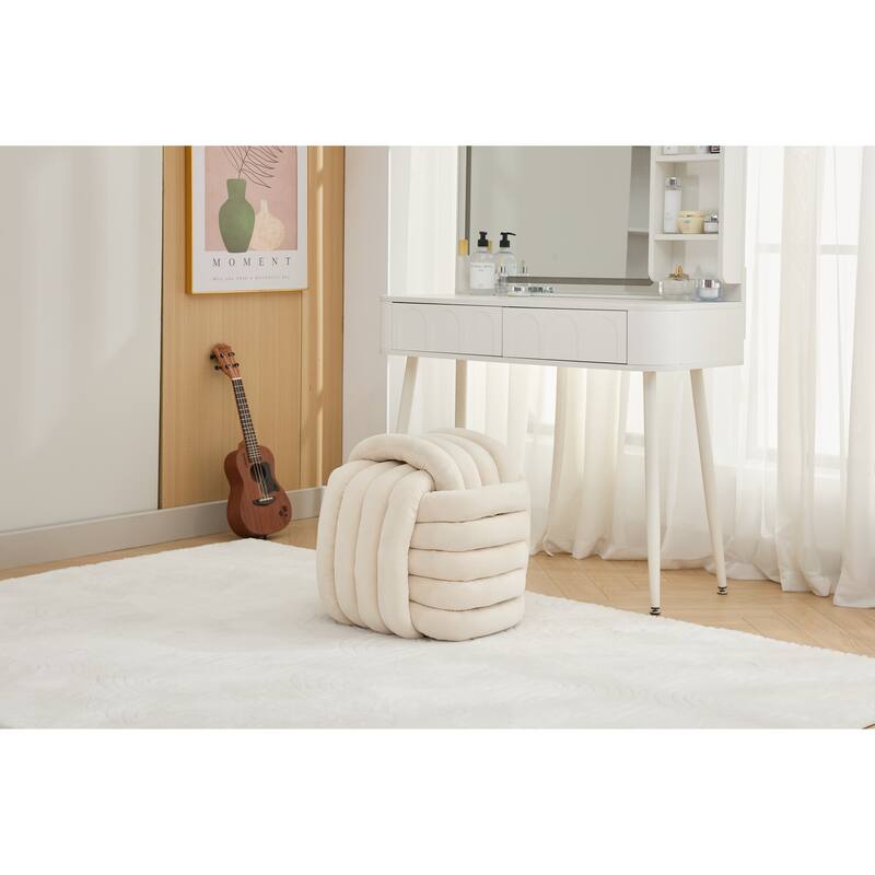 060Chenille Fabric Modern Knot Design Ottoman Makeup Stool Footstool, Comfortable and Stylish Seat for Living Room, Bedroom,