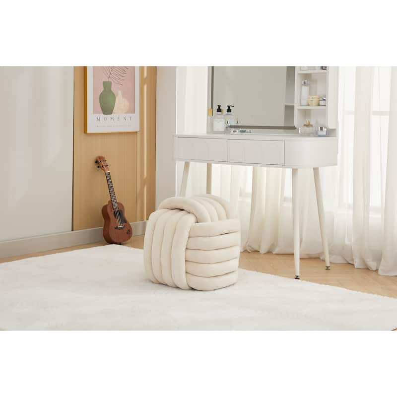 Chenille Fabric Ottoman Vanity Stool, Knot Design Ottoman Footstool, Multi-Functional Upholstered Makeup Stool