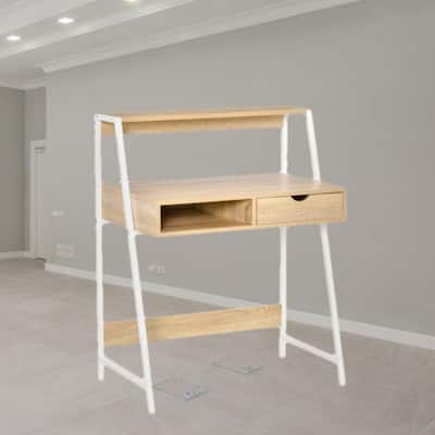Compact Writing Desk with Storage Drawer, Display Shelf, and Metal Frame for Small Home Offices and Apartments