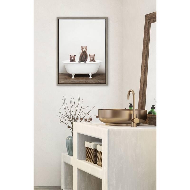 Kate and Laurel Sylvie Three Little Bears in Vintage Bathtub Framed Canvas by Amy Peterson