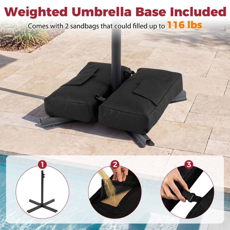 Costway 10 FT Offset Hanging Umbrella with Base Patio Cantilever