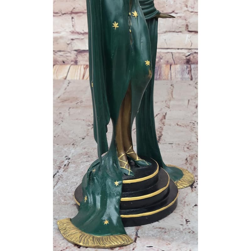 J. Erte Art Deco Bronze Lady Statue – Glamorous Figurine In Flowing Gown With Star Accents On Marble Base