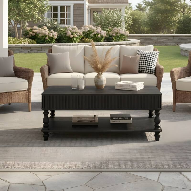 Rustic Style Lift-Top Coffee Table with Hidden & Open Storage