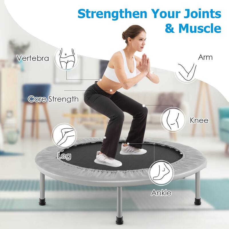 Gymax 38'' Folding Mini Trampoline Fitness Rebounder w/ Safety Pad