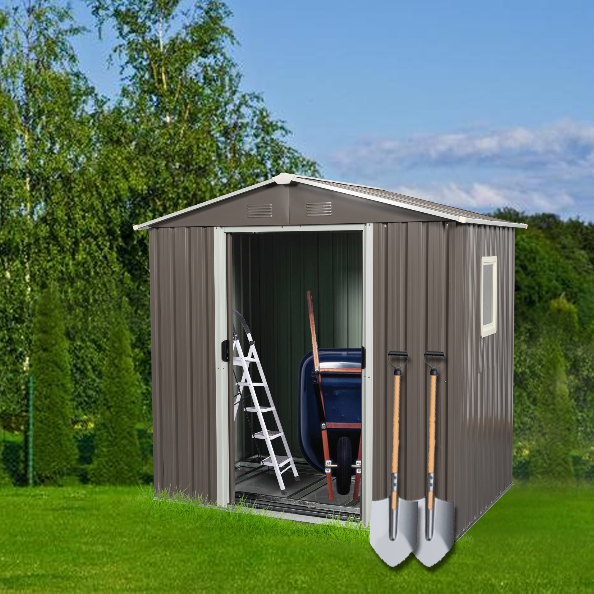 GDF Studio - Quay Outdoor Metal Storage Shed with Window and Galvanized Steel Construction
