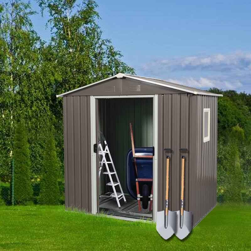 GDF Studio - Quay Outdoor Metal Storage Shed with Window and Galvanized Steel Construction - Gray