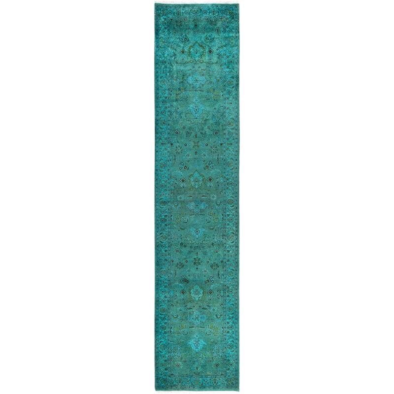Overdyed One-of-a-Kind Hand-Knotted Area Rug - Green - 2' 7" x 12' 2"