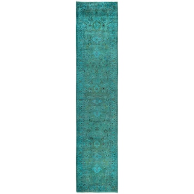 Overdyed One-of-a-Kind Hand-Knotted Area Rug - Green - 2' 7" x 12' 2"