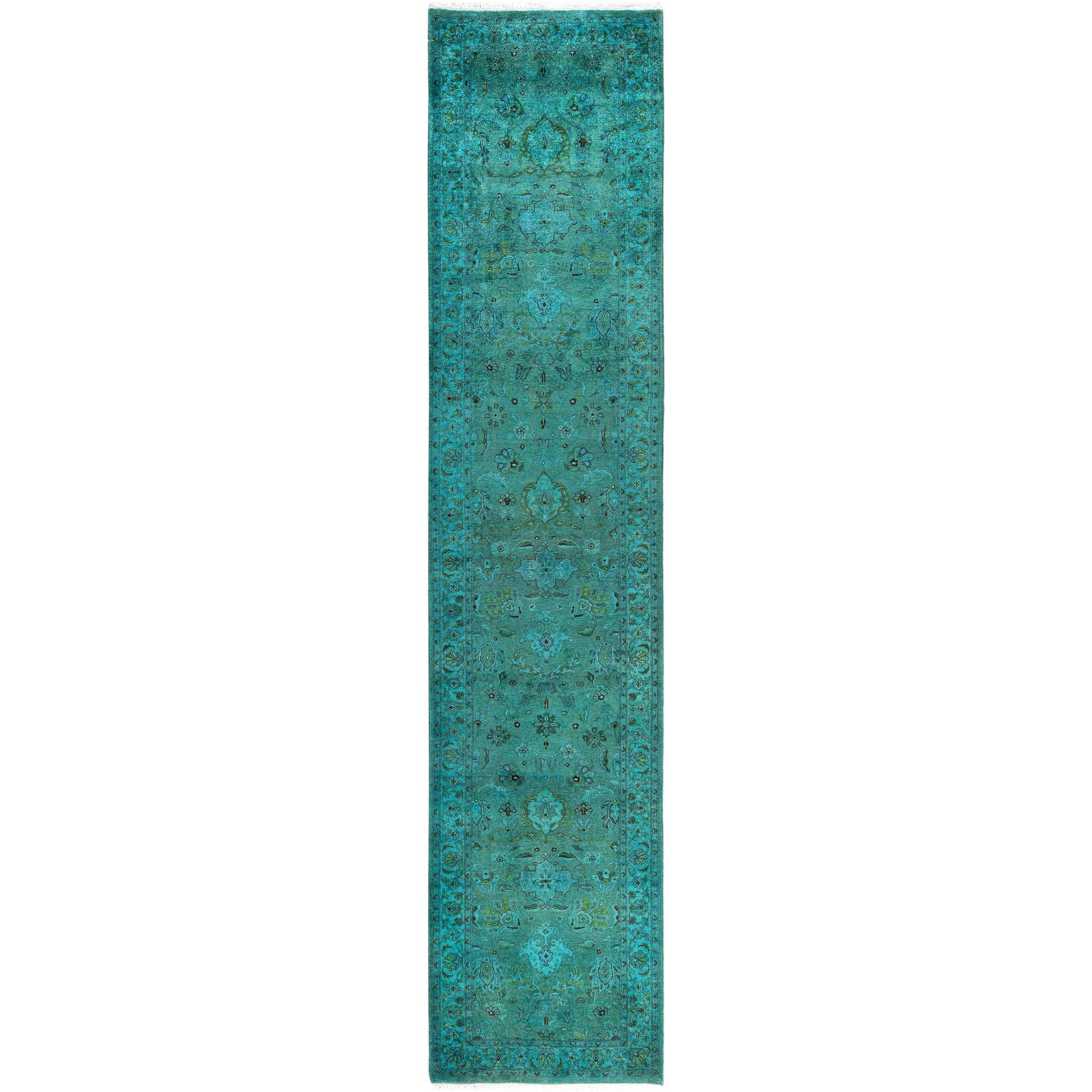 Overdyed One-of-a-Kind Hand-Knotted Area Rug - Green - 2' 7" x 12' 2"