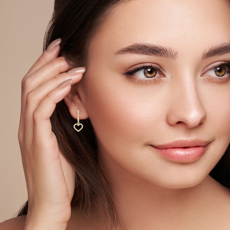 Soleil 14K Gold Heart Charm Huggie Earrings