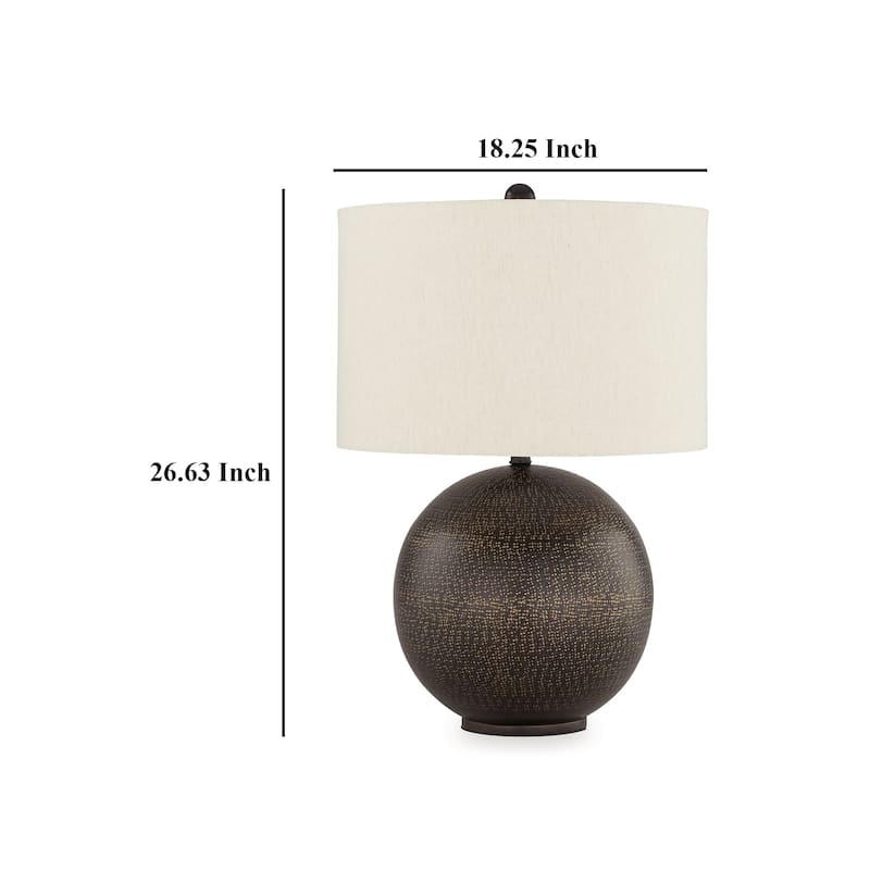 Soy Table Lamp, White Drum Shade, Gold Accent Black Round Base 27 Inch