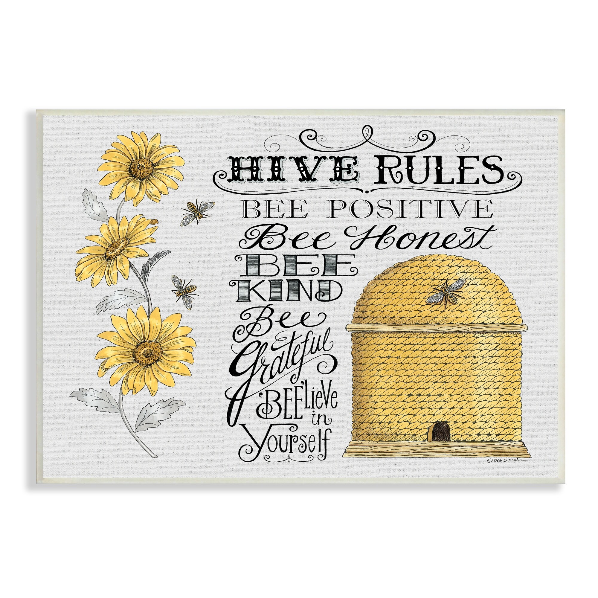 Stupell Hive Rules Motivational Phrases Bee Puns Vintage-image
