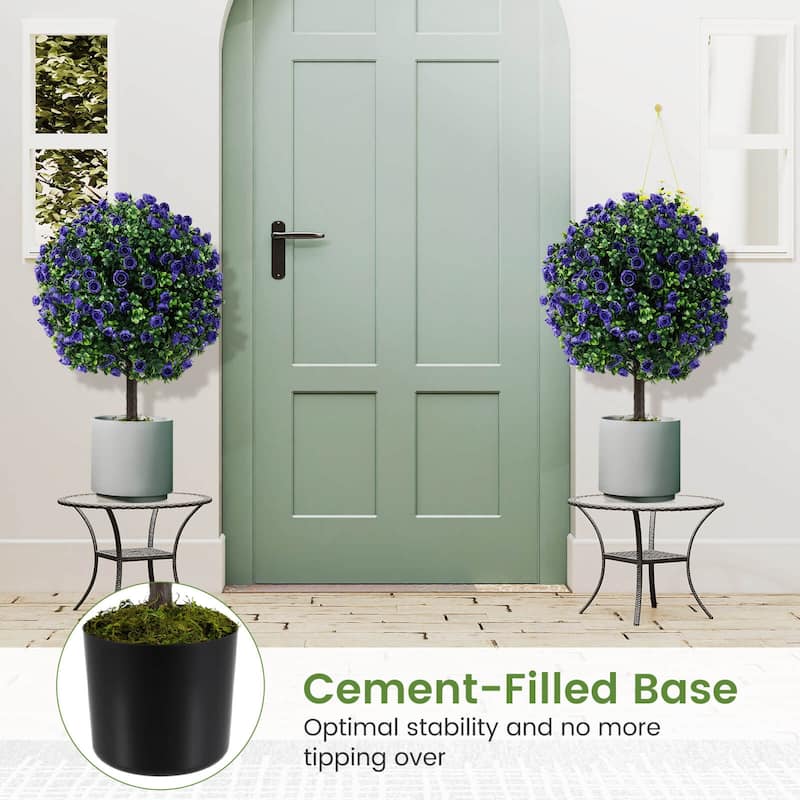 Artificial Purple Rose Topiary Ball Tree Artificial Shrubs Bushes - Green & Purple