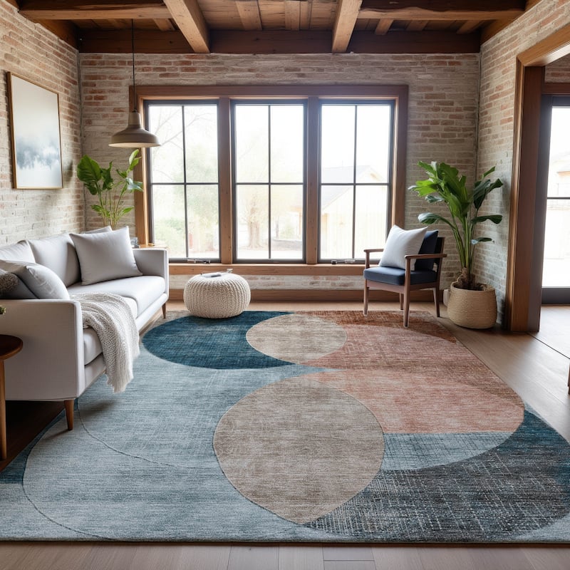 Premium Washable Super Soft Modern Geo Mayfield Rug - Rust - 5' x 7'6"