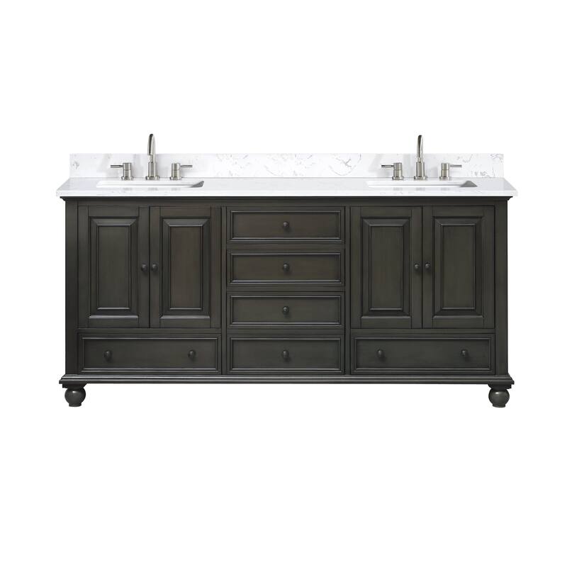 Thompson 72 in. Double Sink Bathroom Vanity with Engineered Stone Top - 73"W x 22"D x 35"H