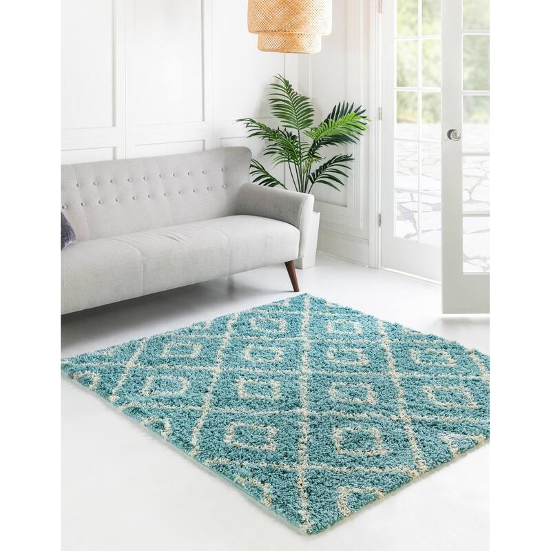 Shag Olido Collection Area Rug - 5'3" Square - Aqua