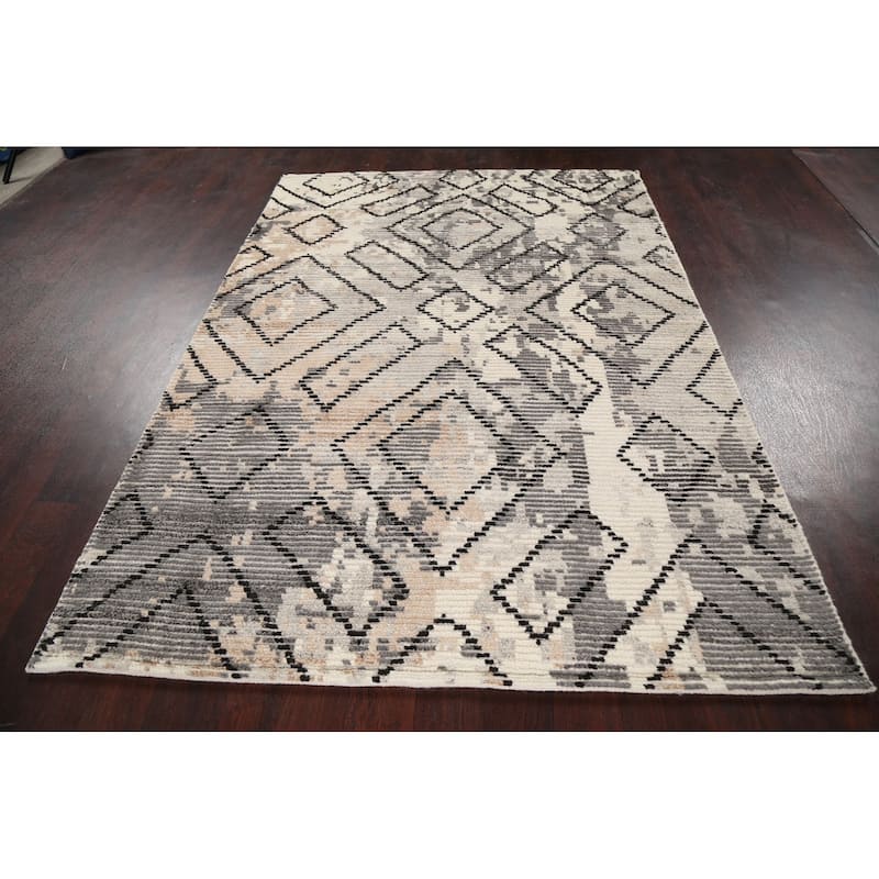 Modern Geometric Moroccan Oriental Area Rug Handmade Wool Carpet - 5'4" x 7'5"