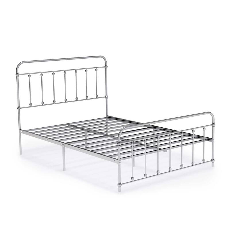 Full Size Bed Frame with Metal Legs - Sturdy Platform Bed - Silver Finish - Easy Assembly