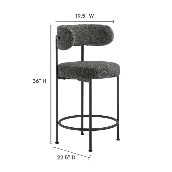 dimension image slide 1 of 2, Albie Boucle Fabric Counter Stools - Set of 2