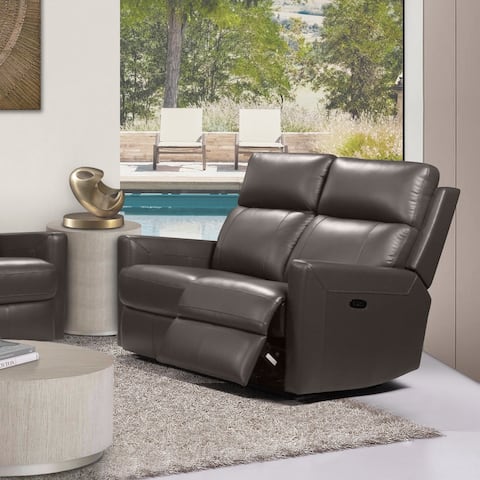 Abbyson Gwen Leather Power Reclining Loveseat with Power Foot and Headrest