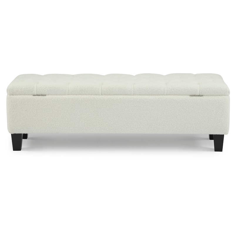 End of Bed Upholstered Ottoman Bench with Storage, Rubber Wood Legs