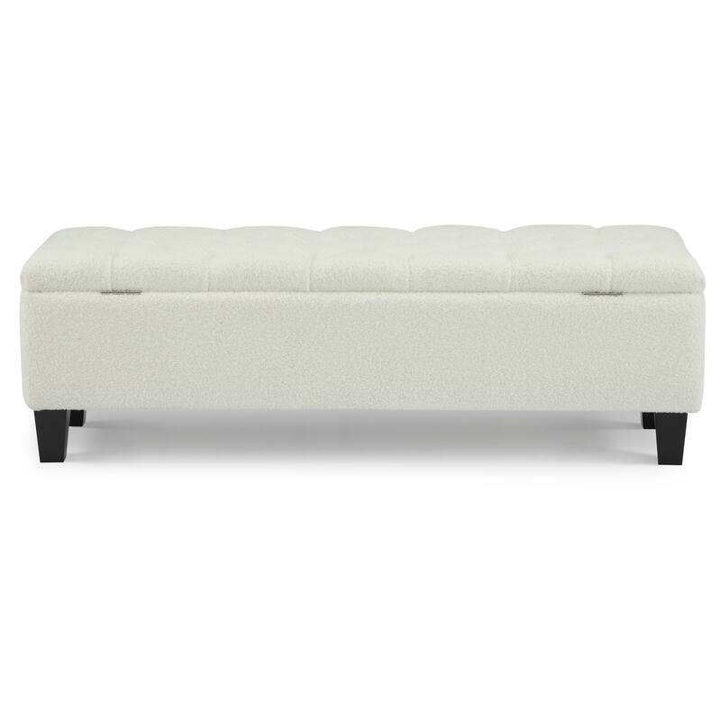 Roomfitters Tufted Storage Ottoman Bench, Faux Leather Upholstered Seat with Wood Legs, Entryway or Bedroom Use