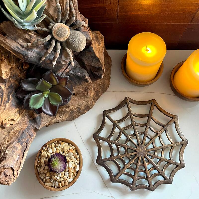 Cast Iron Spider Web Trivet 8" Bronze Gothic Decor, Kitchen Heat - 0.5 X 8 X 8 inches