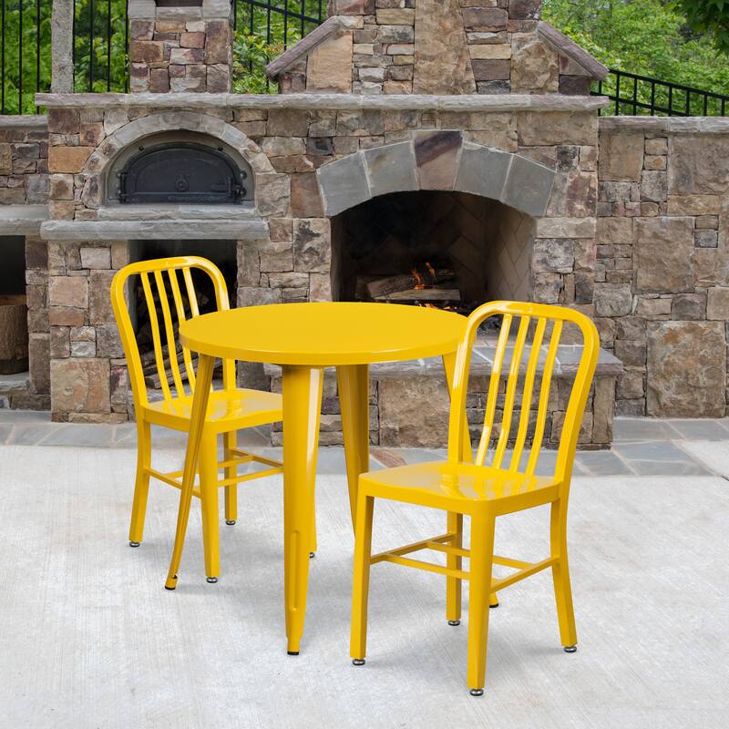 30-inch Round Indoor/ Outdoor 3-piece Metal Table and Chairs Set - Yellow