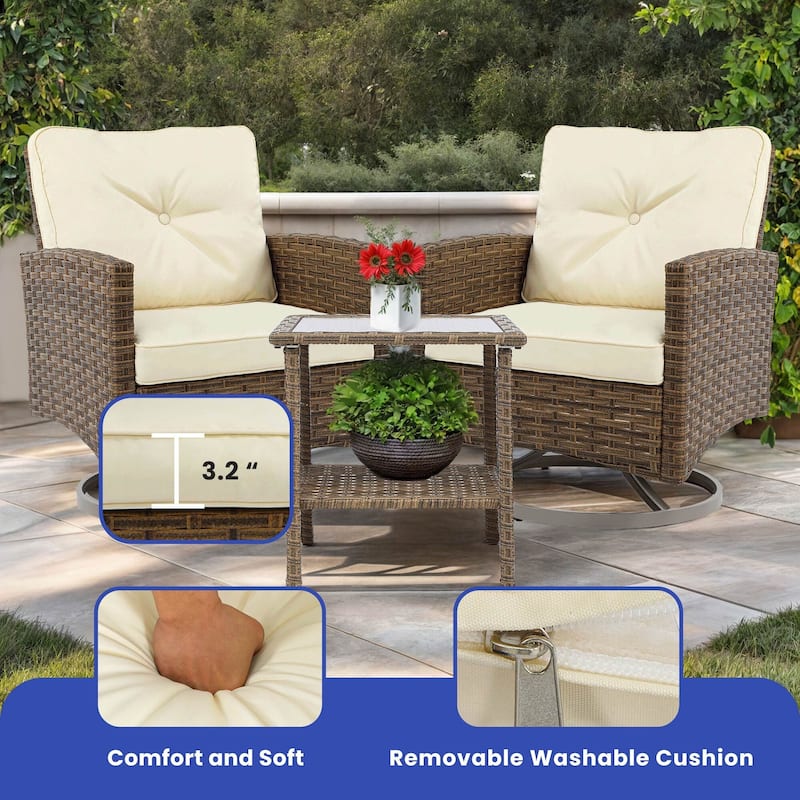 Moasis 3-Piece Wicker Patio Outdoor Swivel Chair - 3 PCS