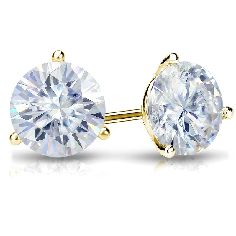 Auriya 4ctw Round Moissanite Stud Earrings 14k Gold Martini-set - 8.2 mm - Yellow