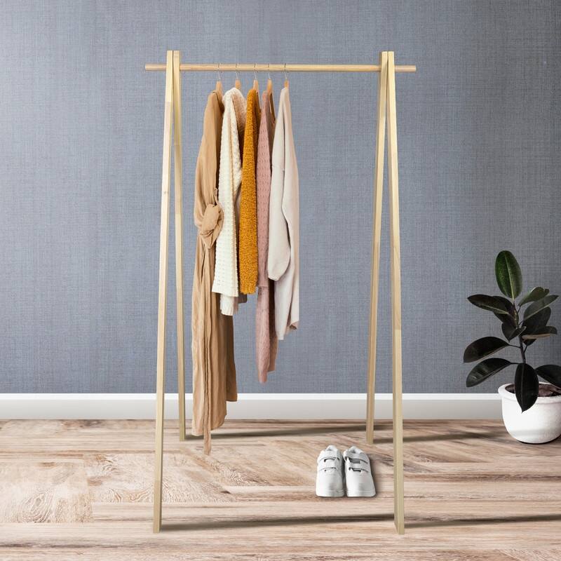 100% Solid Wood Collapsible Aesthetic Clothing Garment Rack - No Tool Assembly - 38"W x 18"D x 60"H
