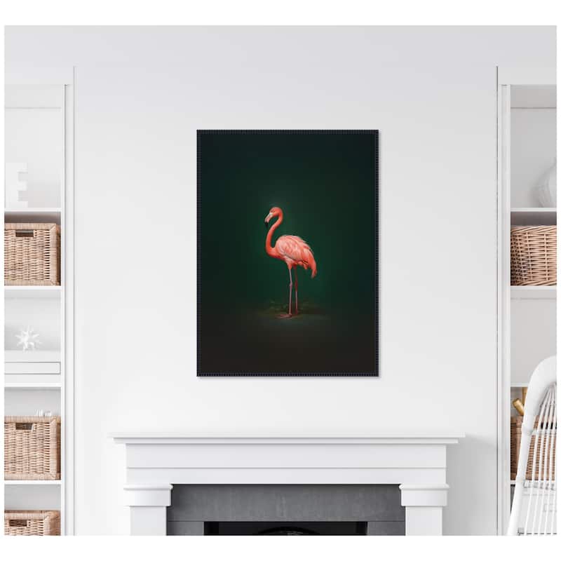 Kate and Laurel Flamingo Side View Rich Green Backdrop by The Creative Bunch Studio Framed Canvas Wall Art Print