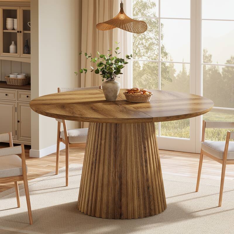 Round Dining Table for 4-6 People, 47" Farmhouse Wood Kitchen Table
