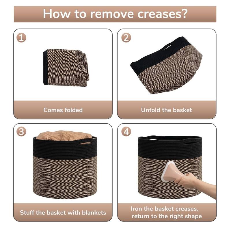 Large Cotton Rope Basket, Blanket Basket Living Room 15.8"x15.8"x13.8" Baby Toy Storage - 15.8"L x 15.8"W x 13.8"H