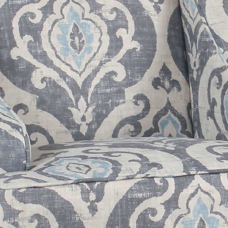Fabric Upholstered Wooden Accent Chair with Swooping Armrests and Damask Pattern Design - 33.25 H x 25 W x 27.75 L Inches