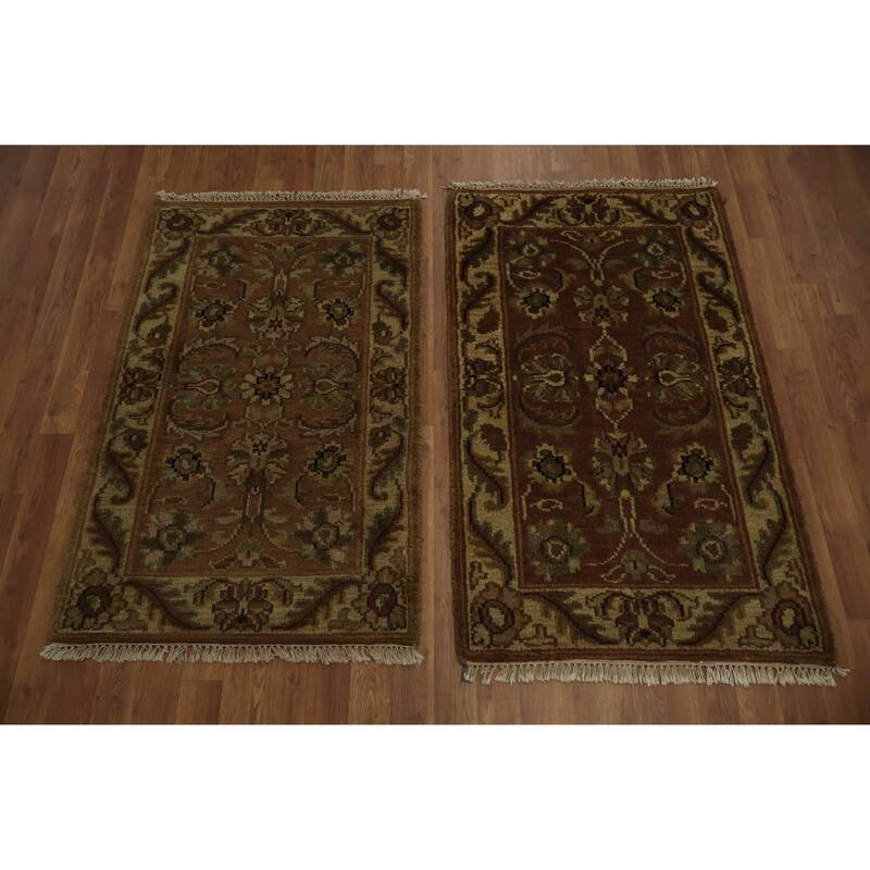 Hand Knotted Oriental 100% Wool Carpet Traditional All-Over Pink Agra Area Rug - 4' 0'' X 2' 6''