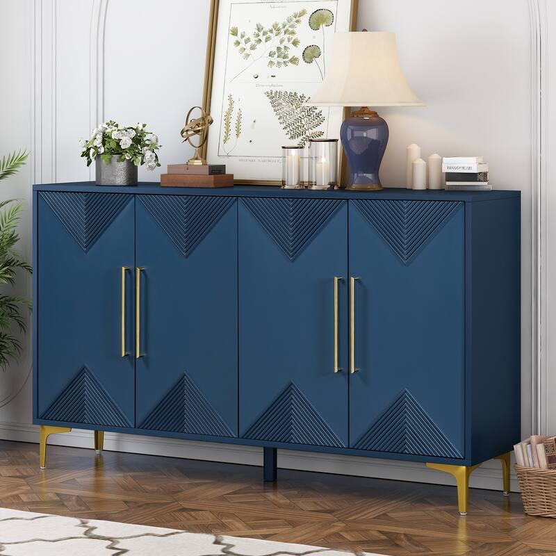Artsy Contemporary Storage Cabinet with Adjustable Shelves, Two-Tone Design, and Durable MDF Build