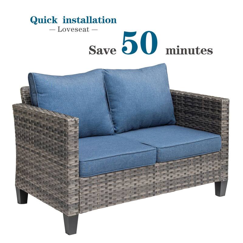 OVIOS Outdoor High-back Grey Wicker Loveseat