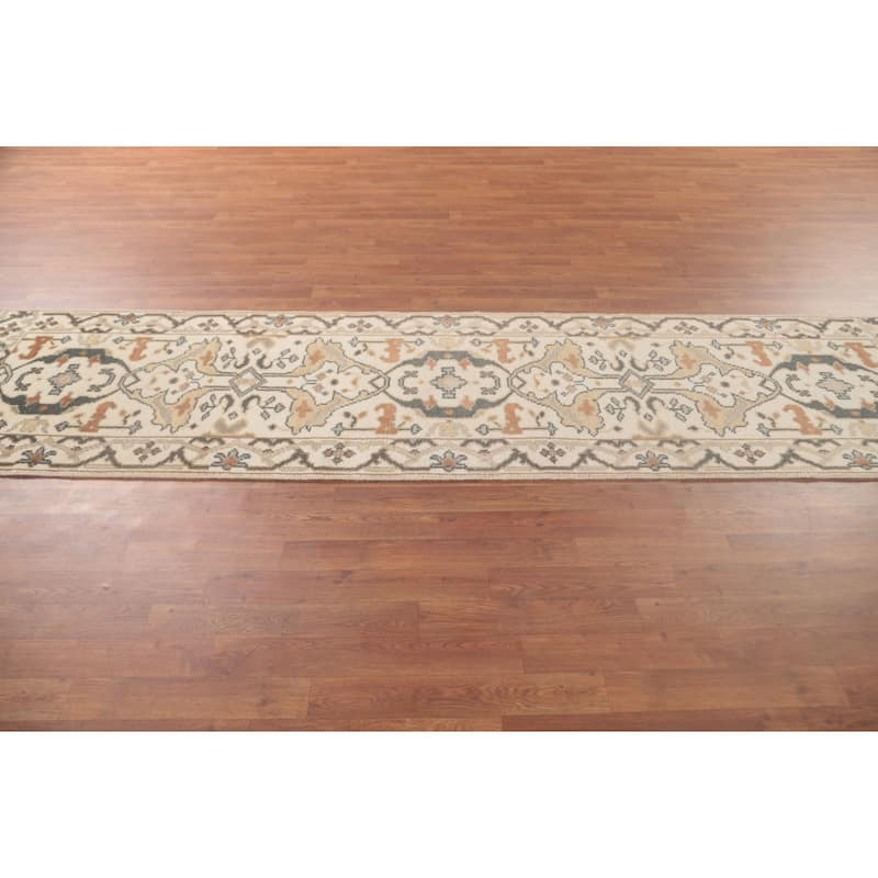 Oushak Runner Rug Hand-Knotted Wool Carpet - 2'7"x 9'11"