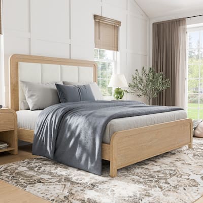 Furniture of America Elowyn Modern Natural Solid Wood Upholstered Channel Panel Bed