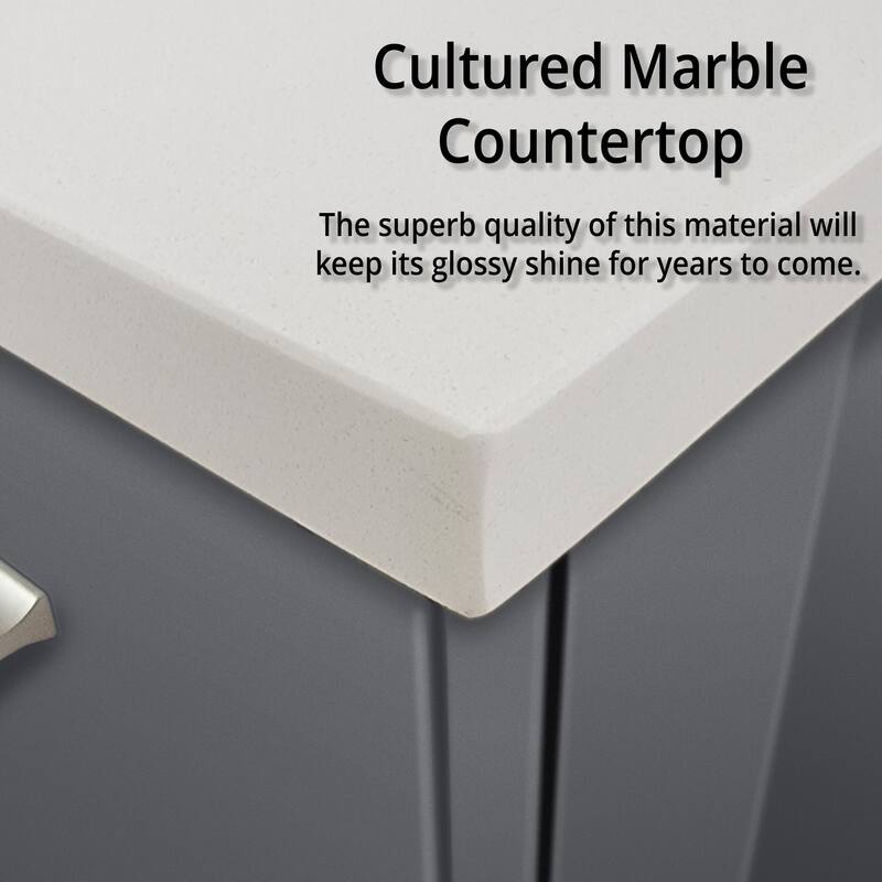 30" Marble Top Bathroom Vanity with Soft-Close Doors, 30" x 32" Mirror & Monte Chrome Faucet - Compact Design